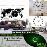 Independance Day Sale Worldmap + Alphabet Wall Clock + Number Wall Clock